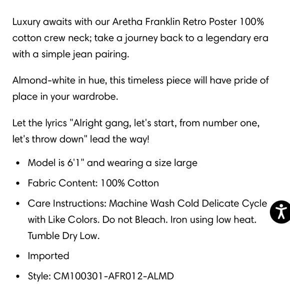 Chaser Aretha Franklin Retro Poster Crew Neck Tee, Large, NWT - Picture 3 of 8